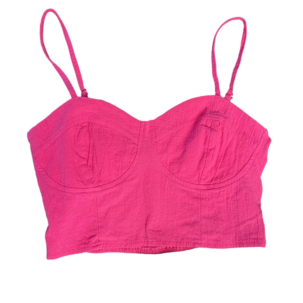 SHEIN Hot Pink Textured Bustier Crop Top‎ Smocked Back Size Small